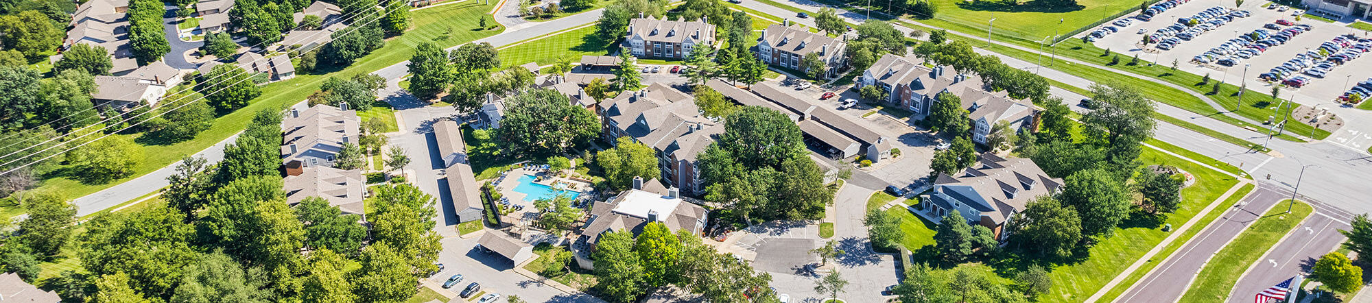 overhead view of a sprawling community